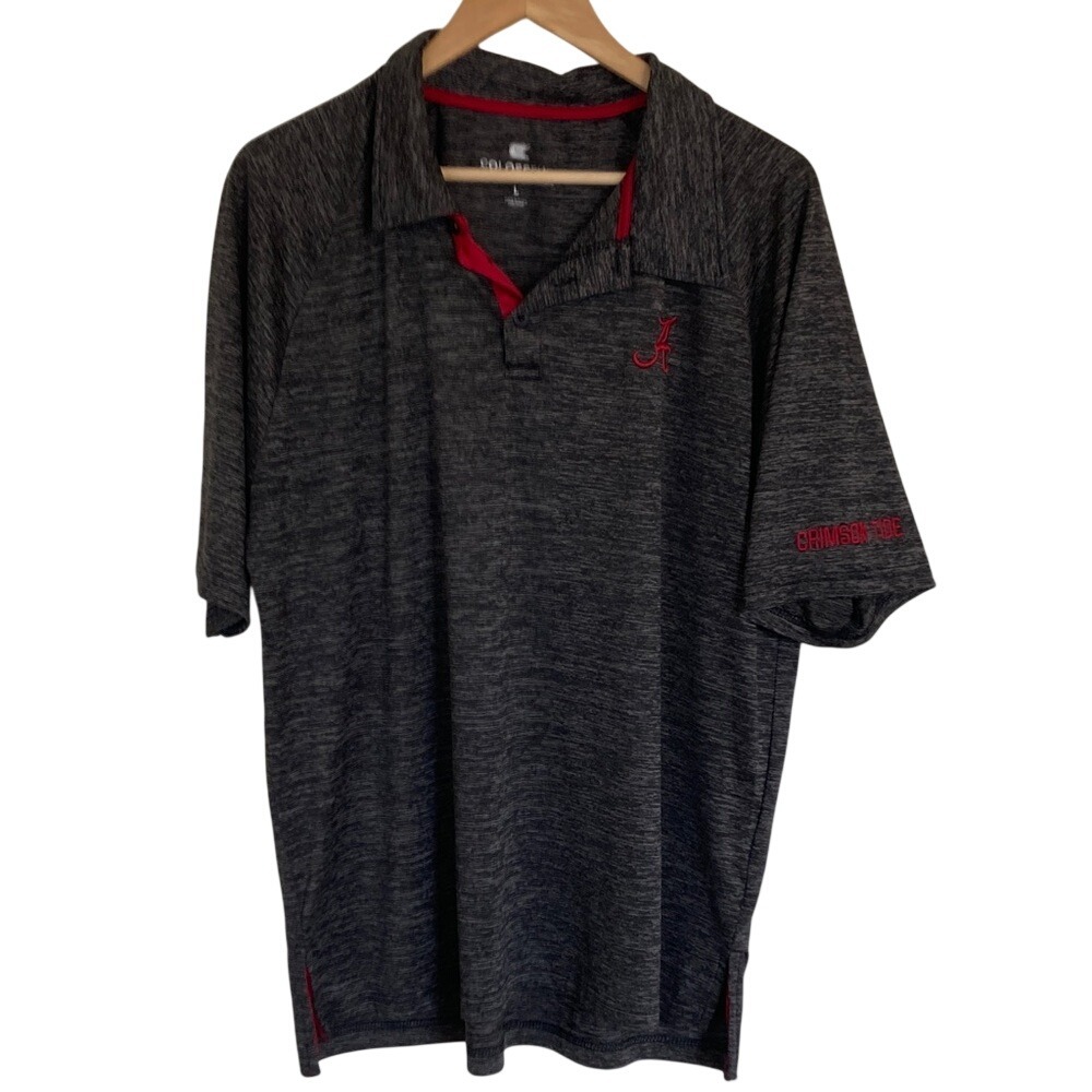 Colosseum Mens‎ Gray Alabama Crimson Tiede Polo Shirt Size Large Football U of A